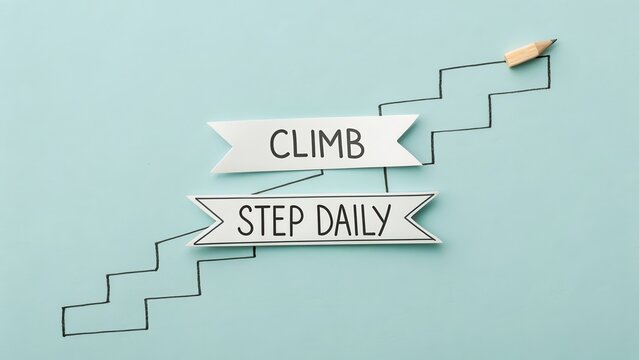 Banner with Climb and Step Daily text depicting upward progress