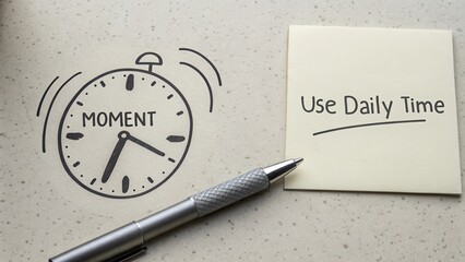 Clock sketch and note with pen to represent important moment