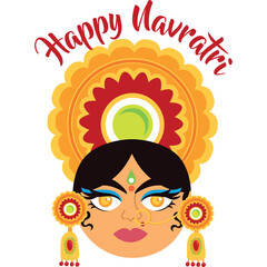 Happy Navratri Indian Festival Celebration Goddess Face With Traditional Colorful Ornaments And Decorative Elements And Transparent Background