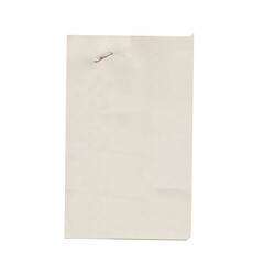 Vintage Beige Blank Paper Receipt with a Metal Staple, Authentic Paper, Isolated