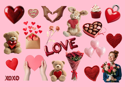 Romantic Valentine's Day Collage Design Set