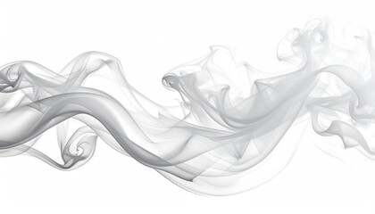 Swirling, delicate gray smoke floats across white background