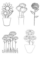 Set outline spring flower bouquet