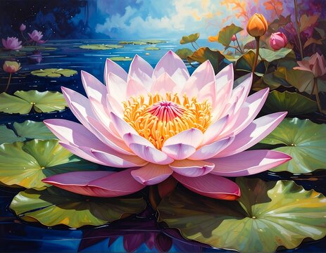 Close-up of a blooming lotus flower floating on tranquil water - Powered by Adobe