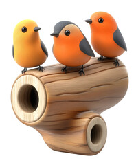 Three birds on a birdhouse 3D icon