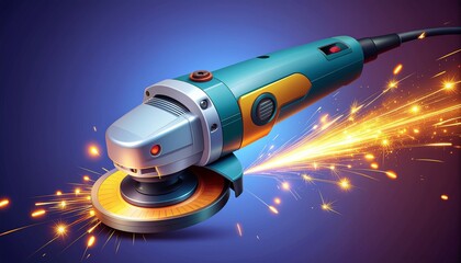 Dynamic angle grinder creating vibrant sparks in a workshop setting, perfect for construction, industrial safety, and powerful tool promotions.