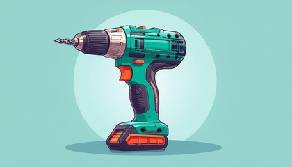 Powerful electric drill ready for your next project with its sleek green design and orange accents, perfect for construction or home improvement needs