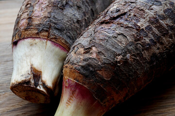 Fresh Taro Root Harvested in Seasonal Produce Market