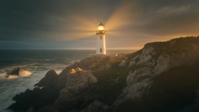 Cinematic Firefly A cinematic video of a coastal l