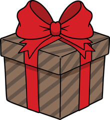 3D View Cartoon Gift Box Illustration: Diagonal Striped Present with Large Red Ribbon, Perfect for Christmas, Birthdays, and Festive Holiday Vector Graphic
