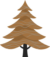 Abstract Stylized Fir Tree Vector Graphic: Modern Brown and Gray Pine Shape with Wavy Lines, Nature Motif, and Unique Winter Seasonal Illustration Design