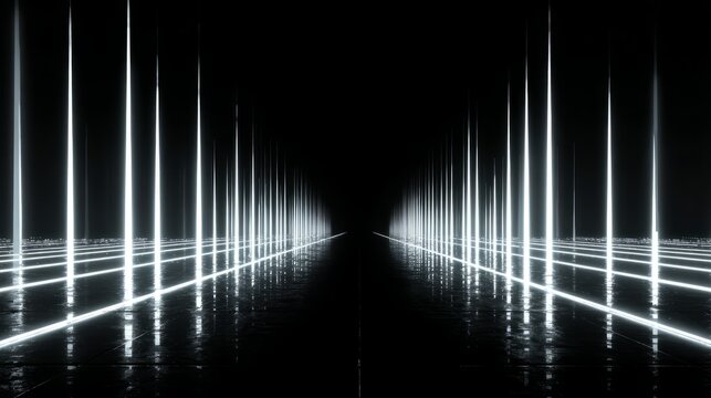 Abstract light lines creating a futuristic and symmetrical pathway