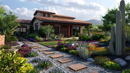 Obraz premium Expert Landscaper Crafting a Sustainable Xeriscape for Water Conservation