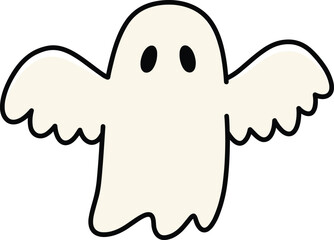 Simple Cartoon Ghost Character with Waving Arms: Friendly, Minimalist Halloween Spirit for Kids' Designs, Spooky Decor, and Holiday Vector Illustrations