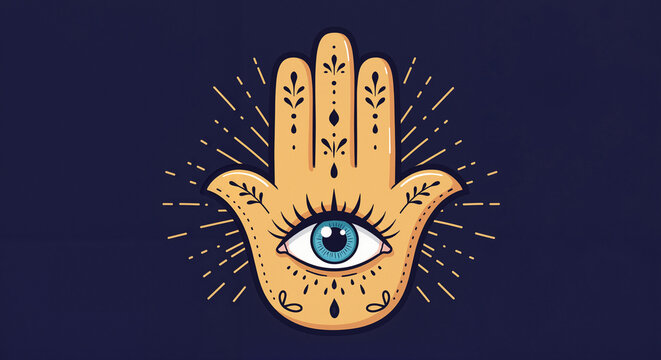 Artistic representation of a Hamsa hand with an eye symbol  