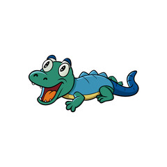 Happy cartoon alligator with big eyes and open mouth