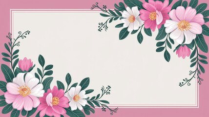 Elegant Pink and White Floral Frame: Beautiful Blank Border Design
