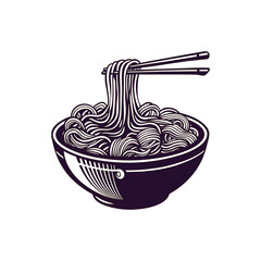 Stylized bowl of noodles with chopsticks