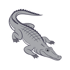 Stylized gray alligator illustration on black background