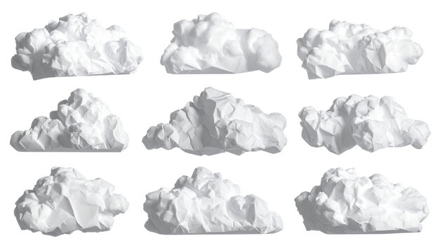 Illustration of origami paper clouds on white background