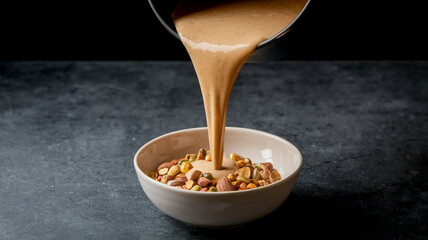 Delicious Sheer Khurma Dessert: Pouring Sweet Vermicelli Milk into Bowl