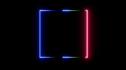Futuristic Blue and Red Glowing Neon Square Frame, Abstract Cyberpunk Light Border with Empty Copy Space.