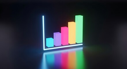Colorful Growing Bar Graph on Black Background Showing Financial Growth