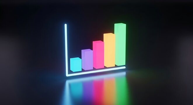 Colorful Growing Bar Graph on Black Background Showing Financial Growth - Powered by Adobe