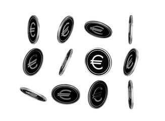 Silver Euro coins in various angles, symbolizing finance, economy, and wealth.