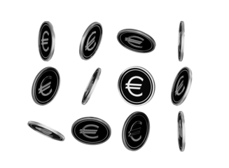 Silver Euro coins in various angles, symbolizing finance, economy, and wealth.