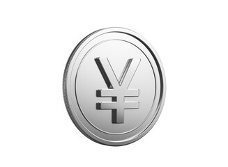 Metallic 3D render of a Japanese Yen currency symbol coin on black.