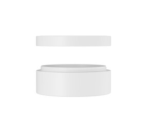 White cosmetic cream jar with separated lid, beauty product mockup, 3d illustration