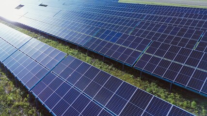 Evening sun over solar panel field © AlexGo