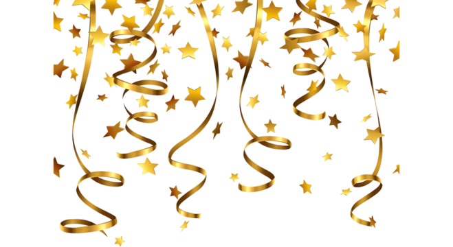 Vector illustration of falling golden stars and elegant curved ribbons