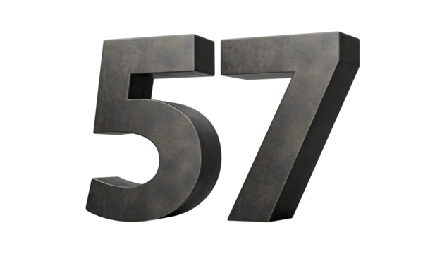 Number Fifty seven 57 Digit Made Of Gray Smooth Cast Iron 3d Illustration