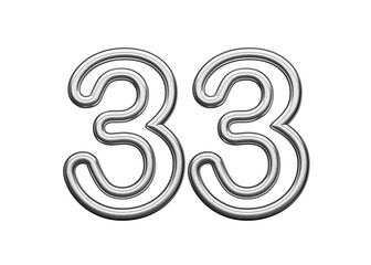 Number Thirty three 33 Made Of Silver Metallic White Background 3D Illustration