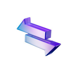 Two shiny 3D arrows in purple and blue, pointing left and right. 3D Illustration.
