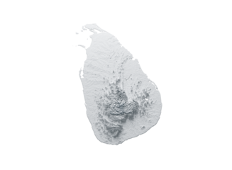 Snowy Sri Lanka Map White and Gray Shaded Relief Textured. 3D illustration