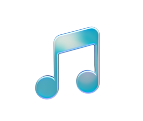 Bright, shiny aqua blue music note icon for sound, entertainment, and art. 3d illustration