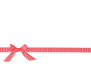 Red and white checkered ribbon with red bow located horizontally hanging isolated on white background with clipping path. Holiday Sale Concept. Design element.