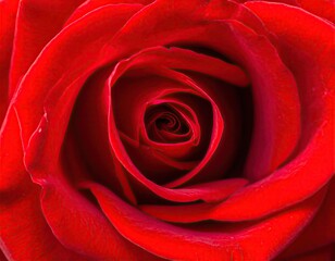 Extreme Close Up of a Deep Red Rose with Velvet Petals and Swirling Center Depicting Romance and Beauty on Dark Background