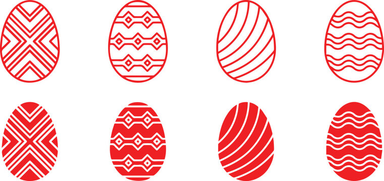 set of easter eggs icon easter egg patterns, simple geometric shapes, minimal design, monochrome, line art, vector illustration