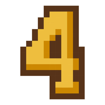Pixel Art Gold Number 4 Retro Style