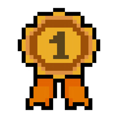 Obraz premium Pixel Art Gold Medal Number 1 Icon