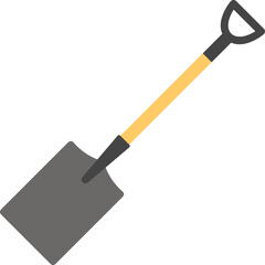 Simple Garden Spade Tool With Gray Metal Head And Yellow Wooden Handle On White Background
