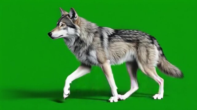 Wolf walking across a green screen in a studio environment with bright lighting conditions green screen wolf video