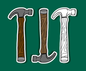 Hand Drawn Claw Hammers Set with Color and Outline Versions