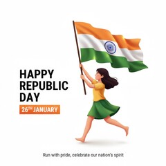 Woman holding Indian flag celebrating Republic Day with text celebration