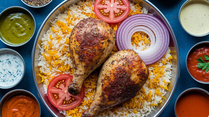 Delicious Chicken Mandi Platter: Middle Eastern Rice and Spices Meal