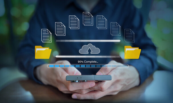Cloud Data Upload Concept with Smartphone and Digital Overlay